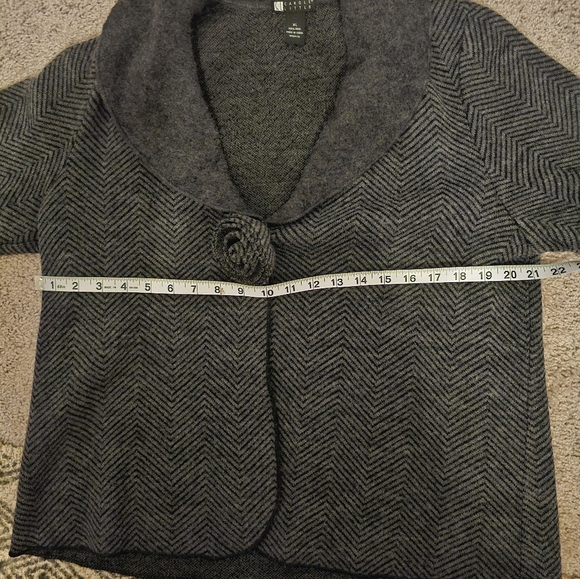Carole Little 100% Wool Cardigan Gray Herringbone Shawl Collar Size XL - Picture 5 of 5